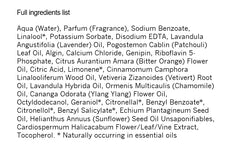Multi-use fragrance on skin, clothes, furnishings and bed linen