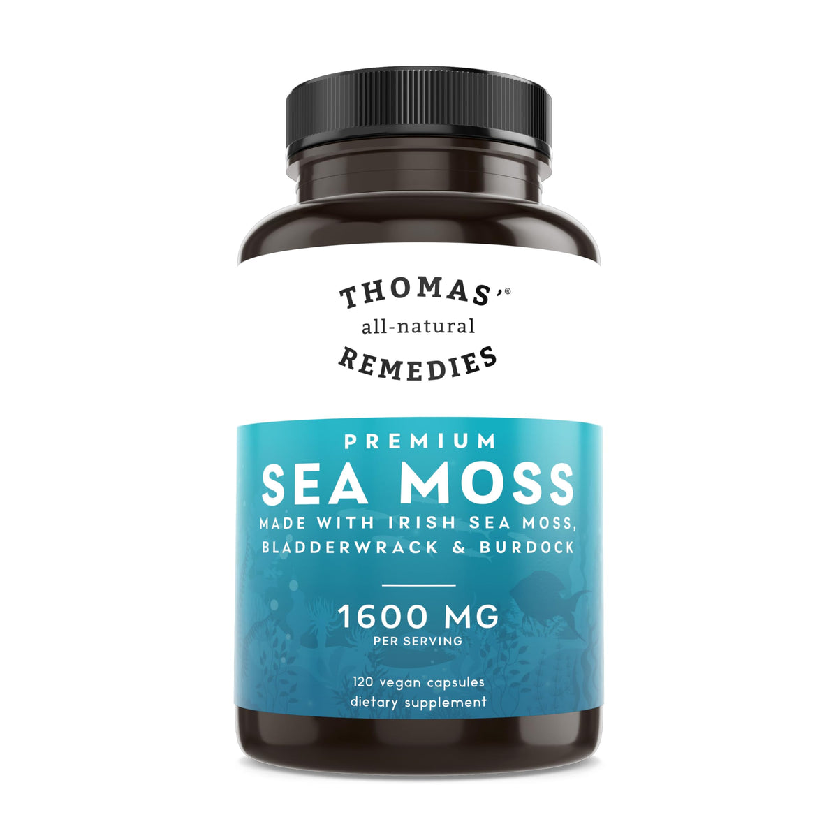 Bottle of Thomas' All-Natural Irish Sea Moss Capsules, 120-count