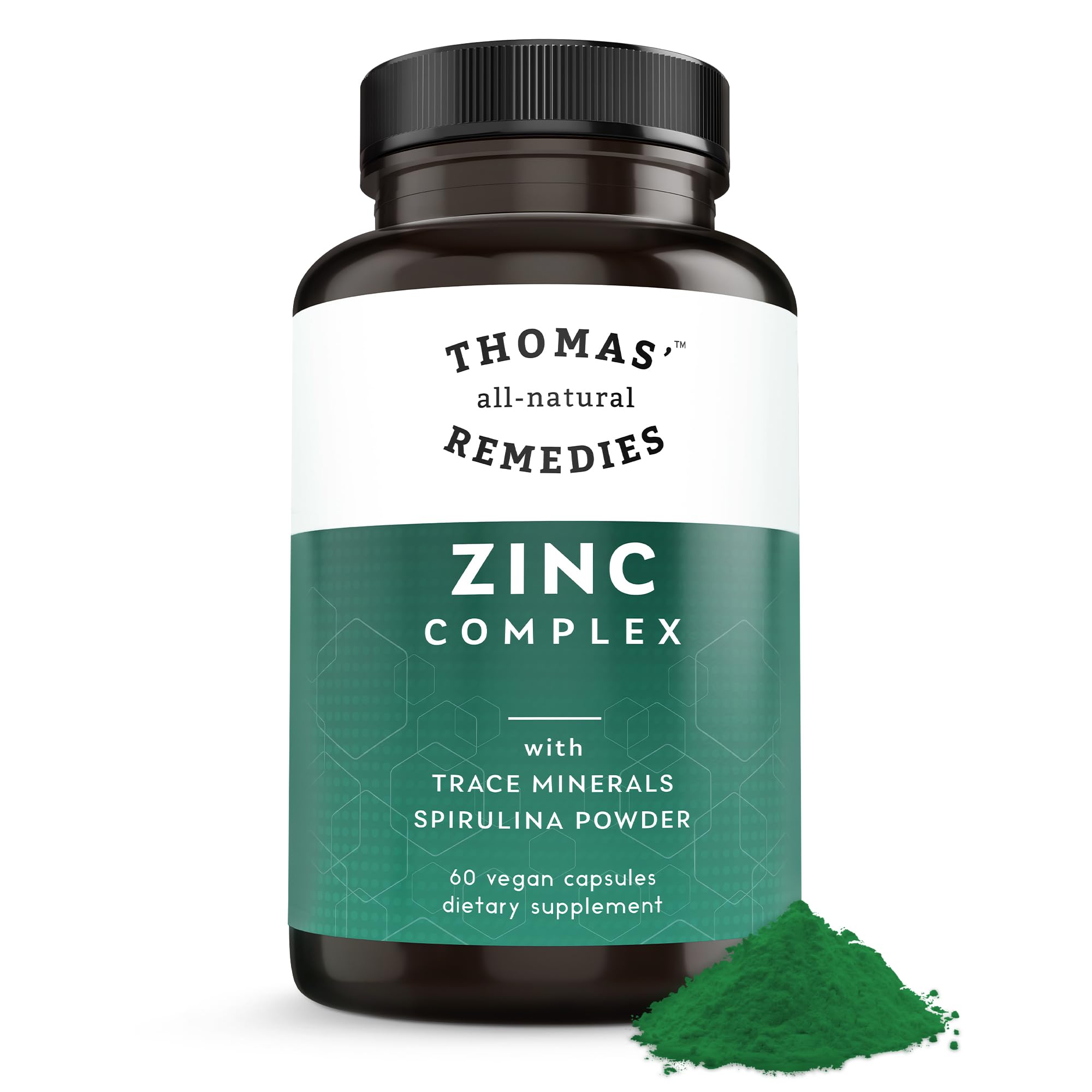 Bottle of Thomas All-Natural Remedies Zinc Complex with 60 vegan capsules