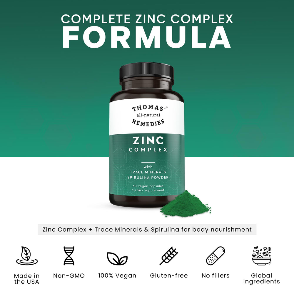 Label highlighting 26mg zinc and trace minerals, vegan and non-GMO