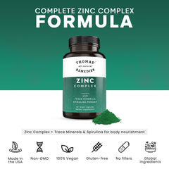 Label highlighting 26mg zinc and trace minerals, vegan and non-GMO
