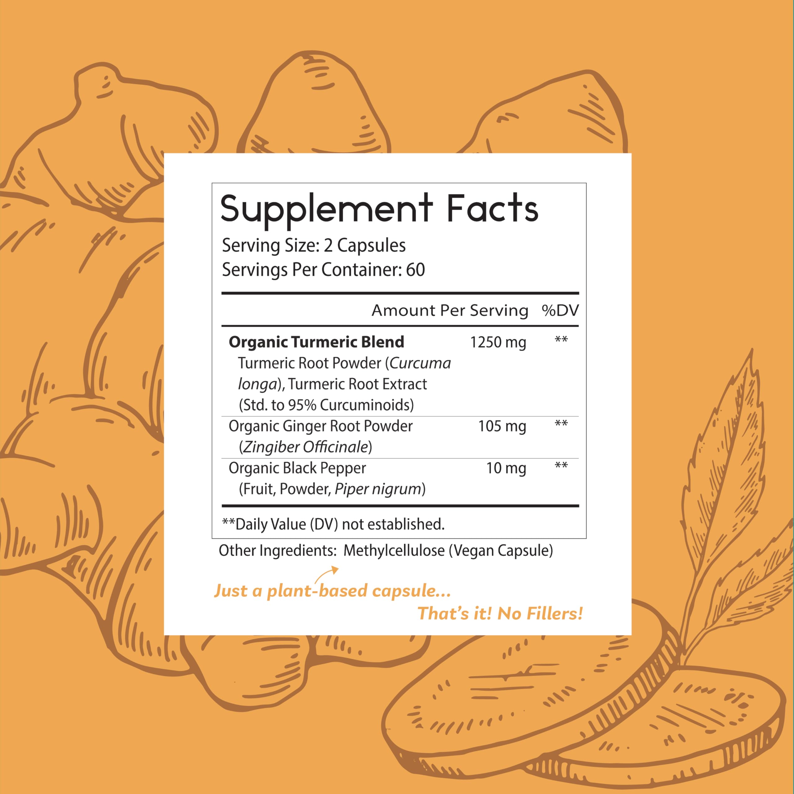 Supplement bottle labeled 95% curcumin with no fillers