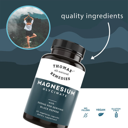 Close-up of high absorption magnesium glycinate capsules