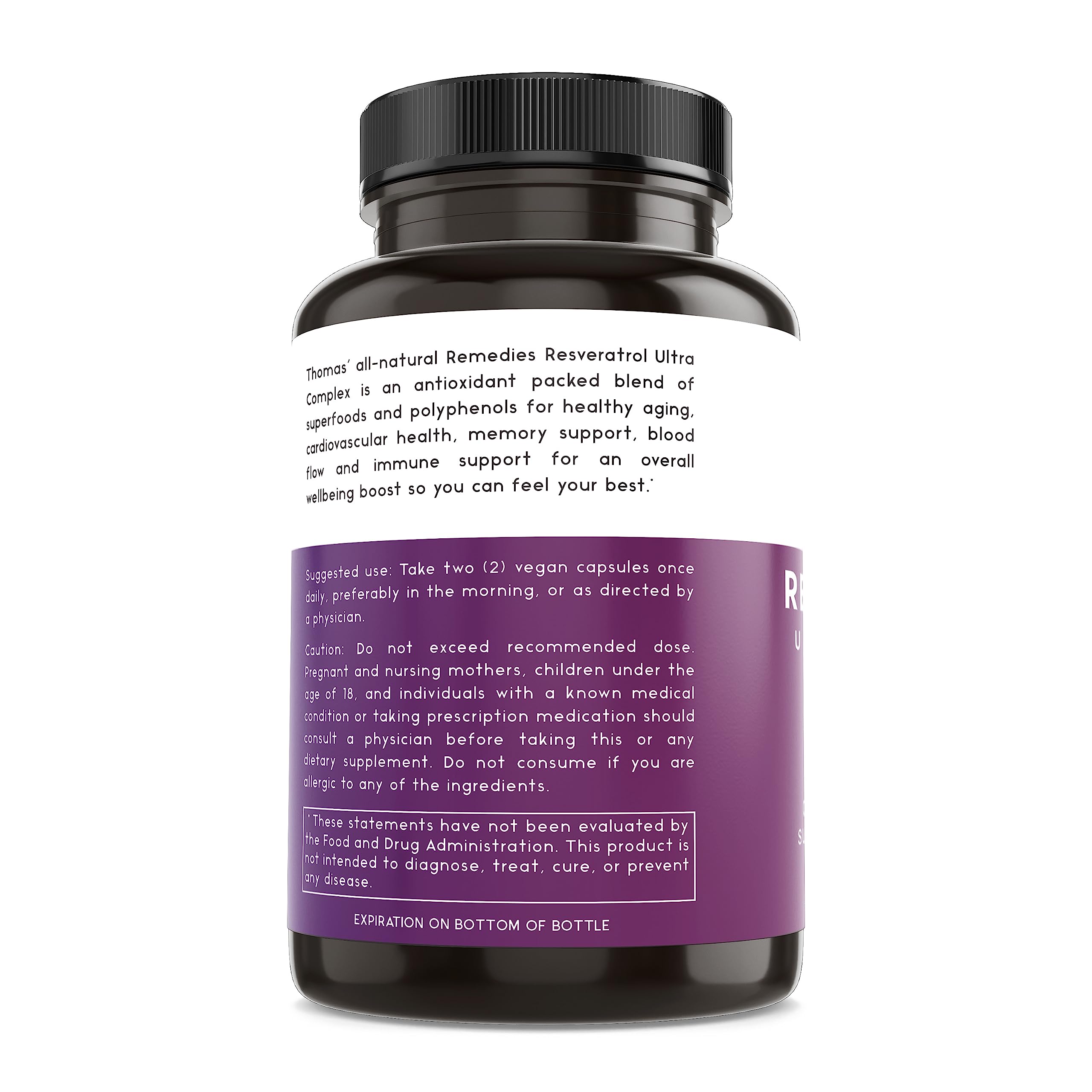 Ingredient panel highlighting resveratrol, grape seed extract, and quercetin