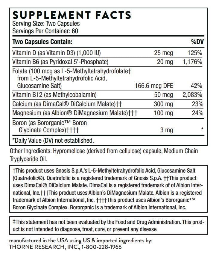 Close-up of Thorne Advanced Bone Support capsules