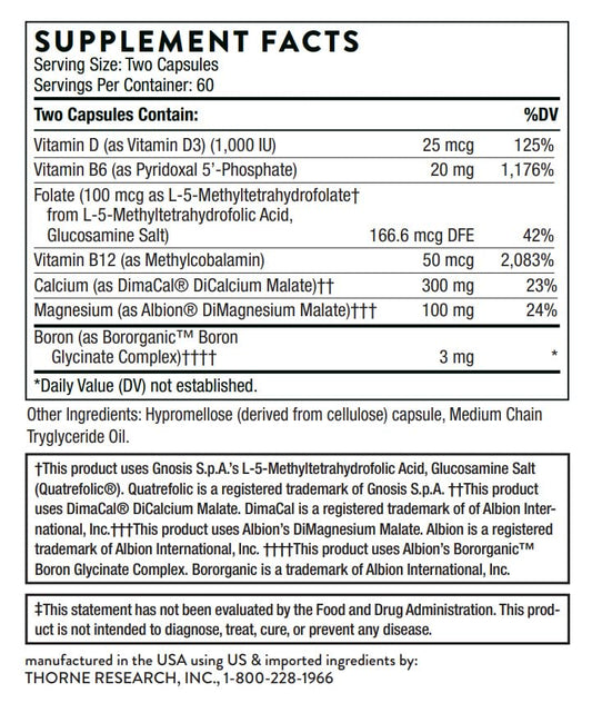 Close-up of Thorne Advanced Bone Support capsules