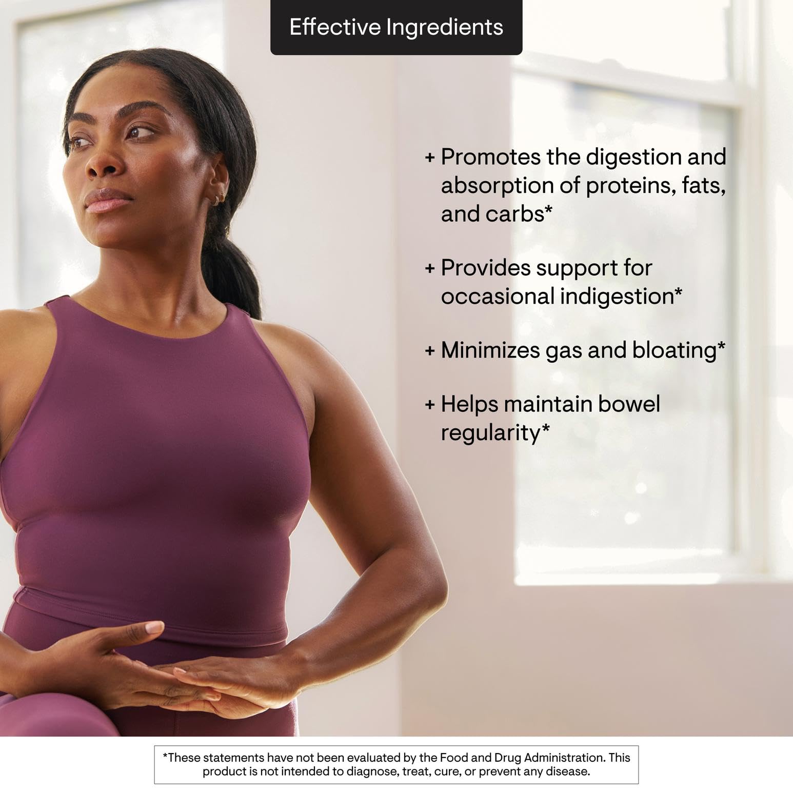 Thorne digestive support beside a fatty meal, suggesting post-meal comfort.