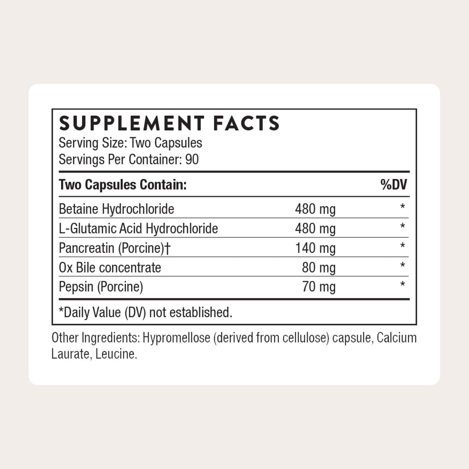 Thorne bottle label close-up showing the enzyme blend for digestion.