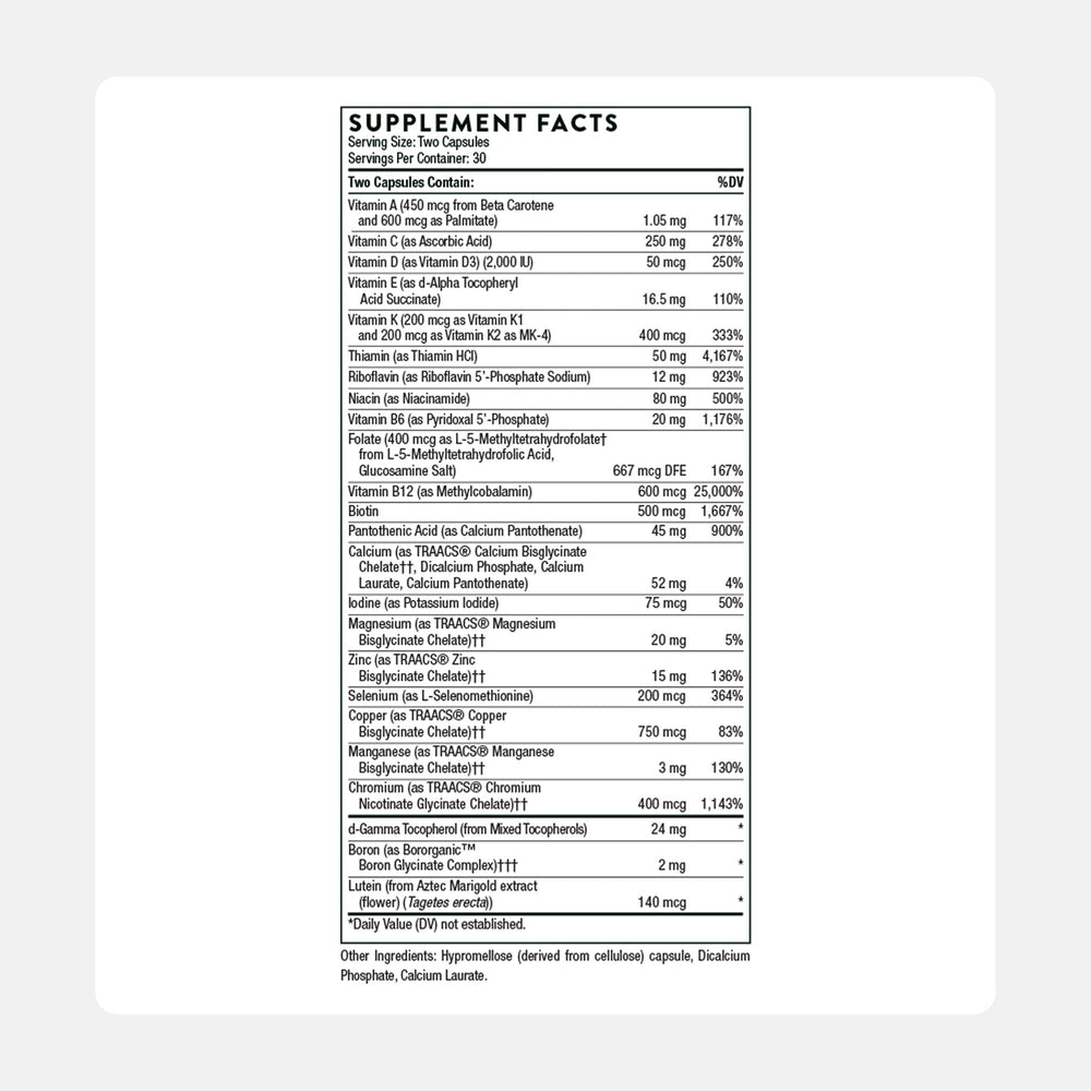 Two capsules serving of THORNE Basic Nutrients 2/Day