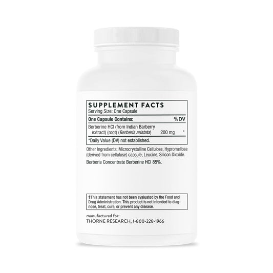 Close-up of THORNE Berberine 200 mg bottle