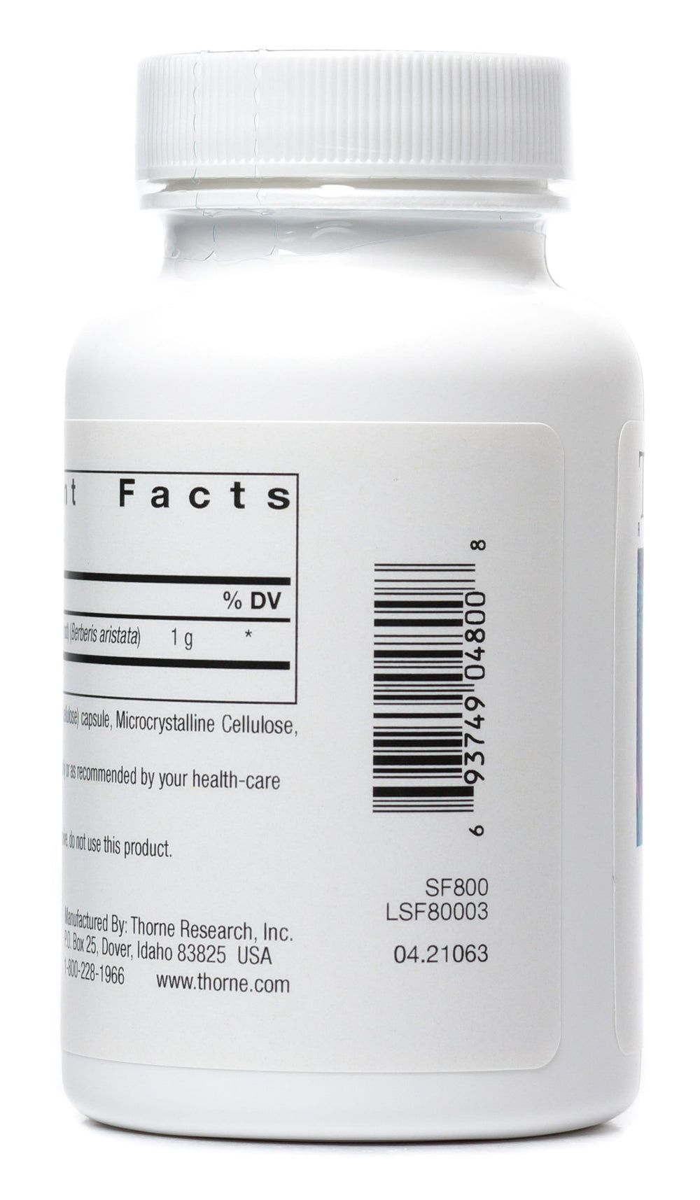 Close-up of THORNE BERBERINE-500 bottle label