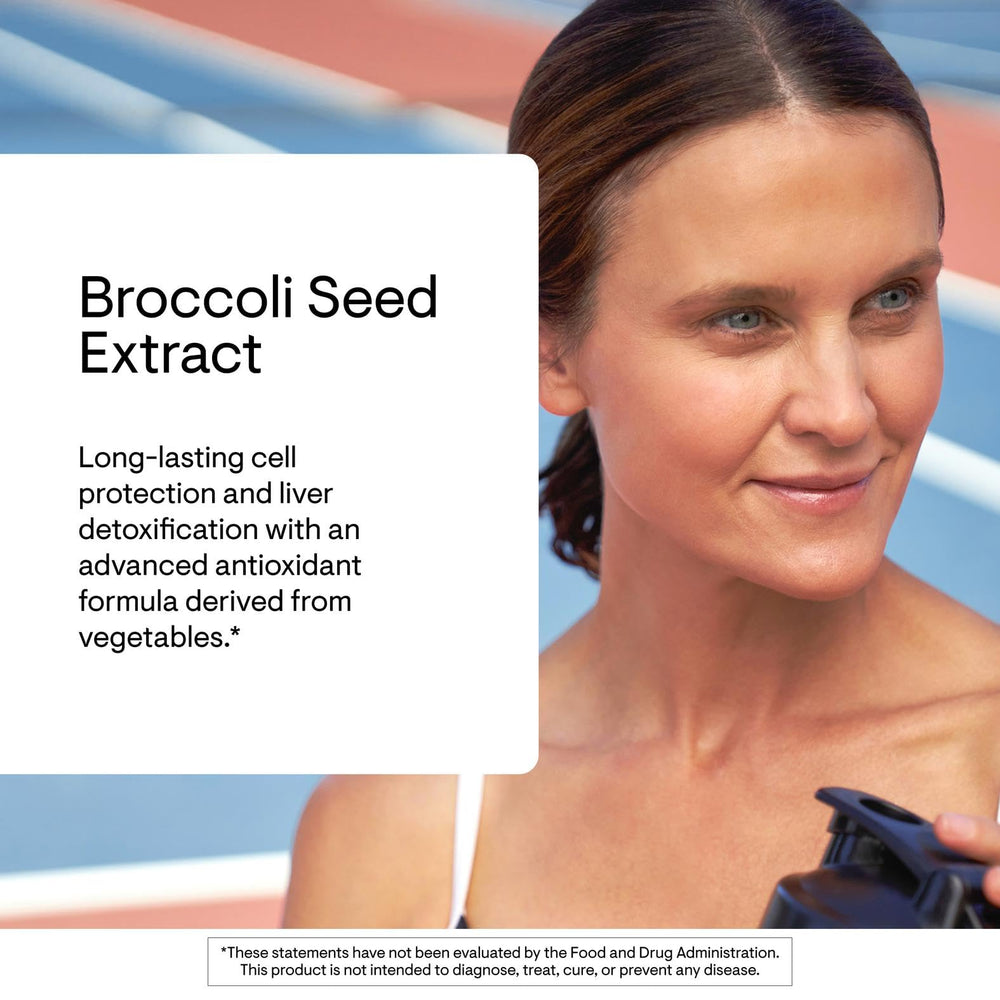 Thorne broccoli seed extract ingredients chart showing SGS sources from broccoli and kale seeds.
