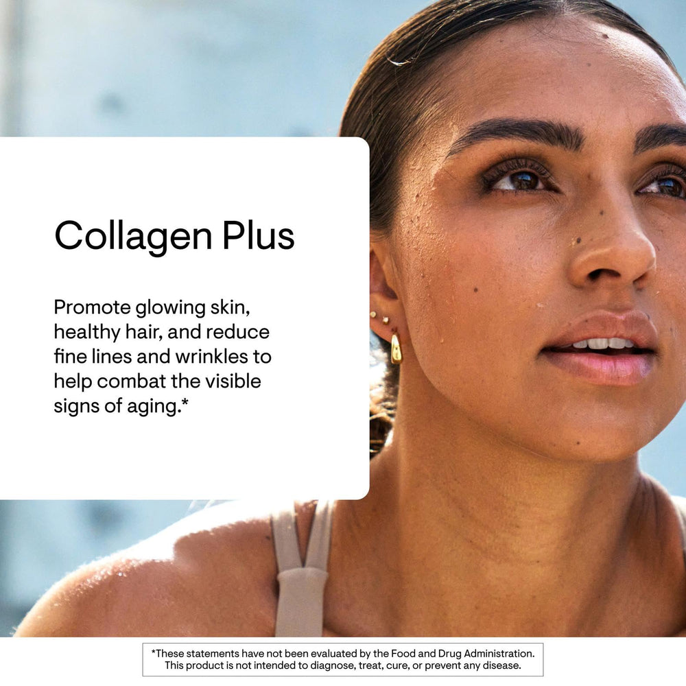 THORNE Collagen Plus powder being poured to illustrate fast absorption.
