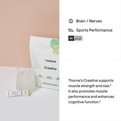 Nutrition facts panel close-up on THORNE Creatine label