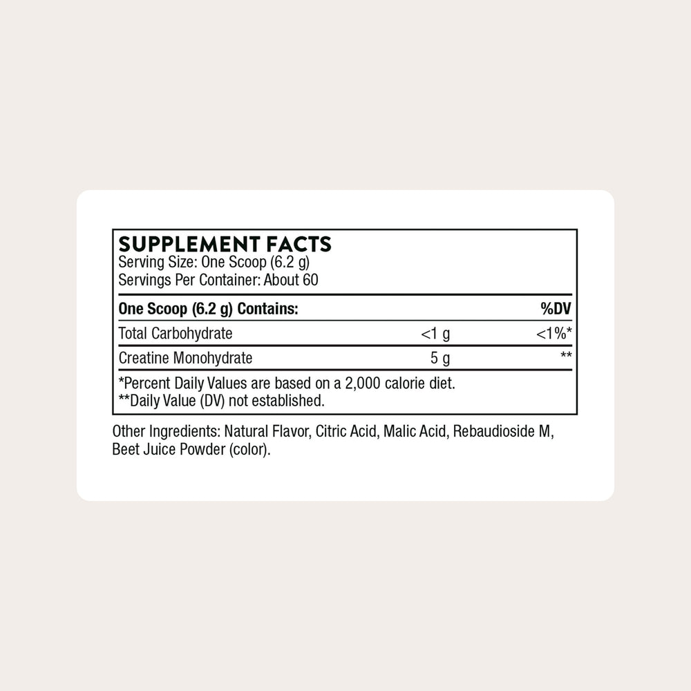 THORNE Creatine micronized powder strawberry scoop for easy daily serving.