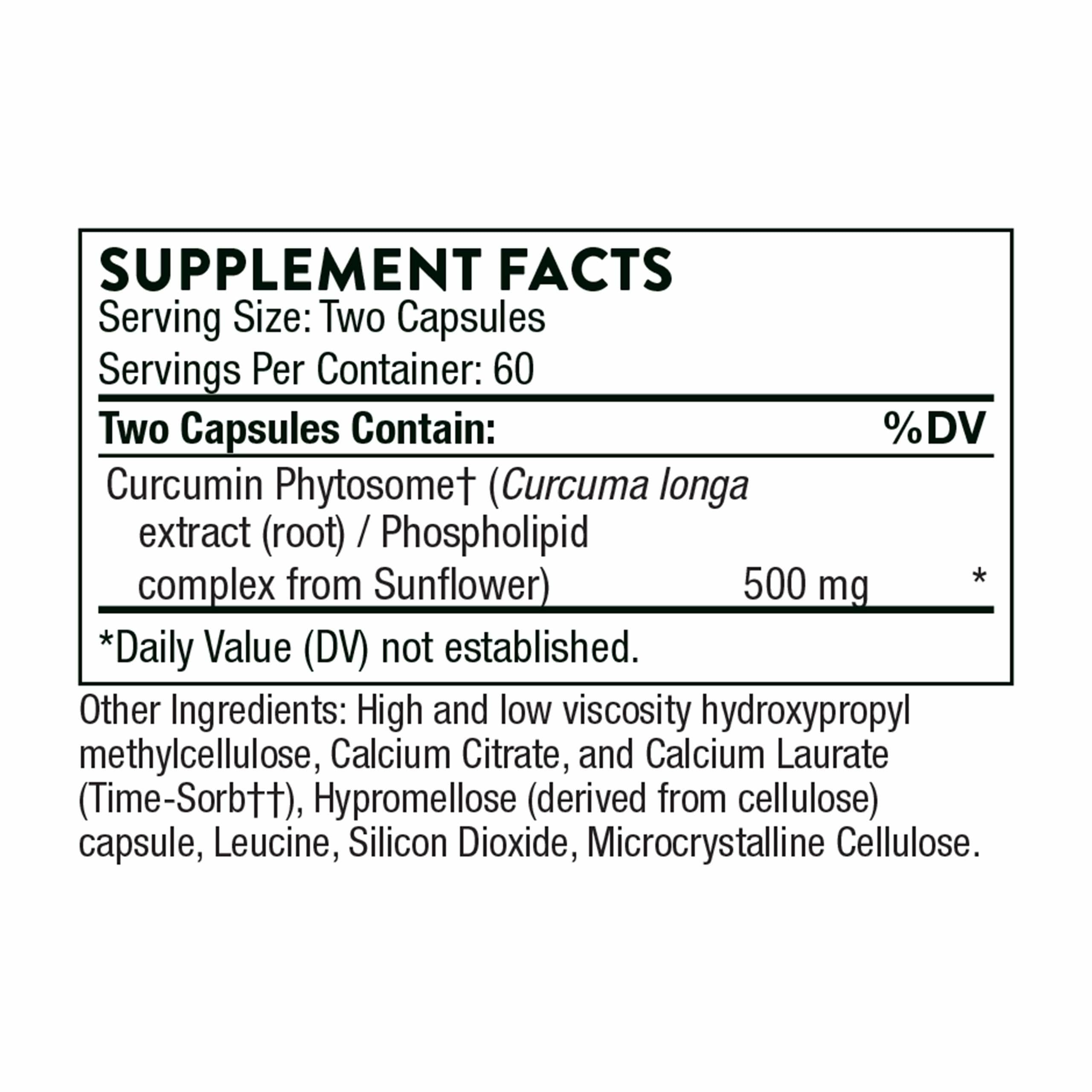 Bottle and product label of Curcumin Phytosome Meriva 500 mg