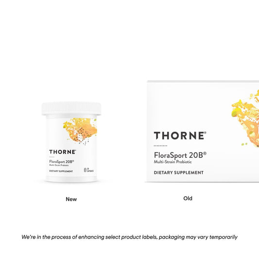 Back view of THORNE FloraSport 20B probiotic bottle