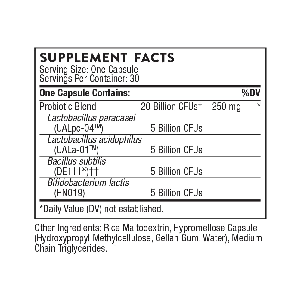 THORNE FloraSport 20B capsules close-up showing 20B CFUs.