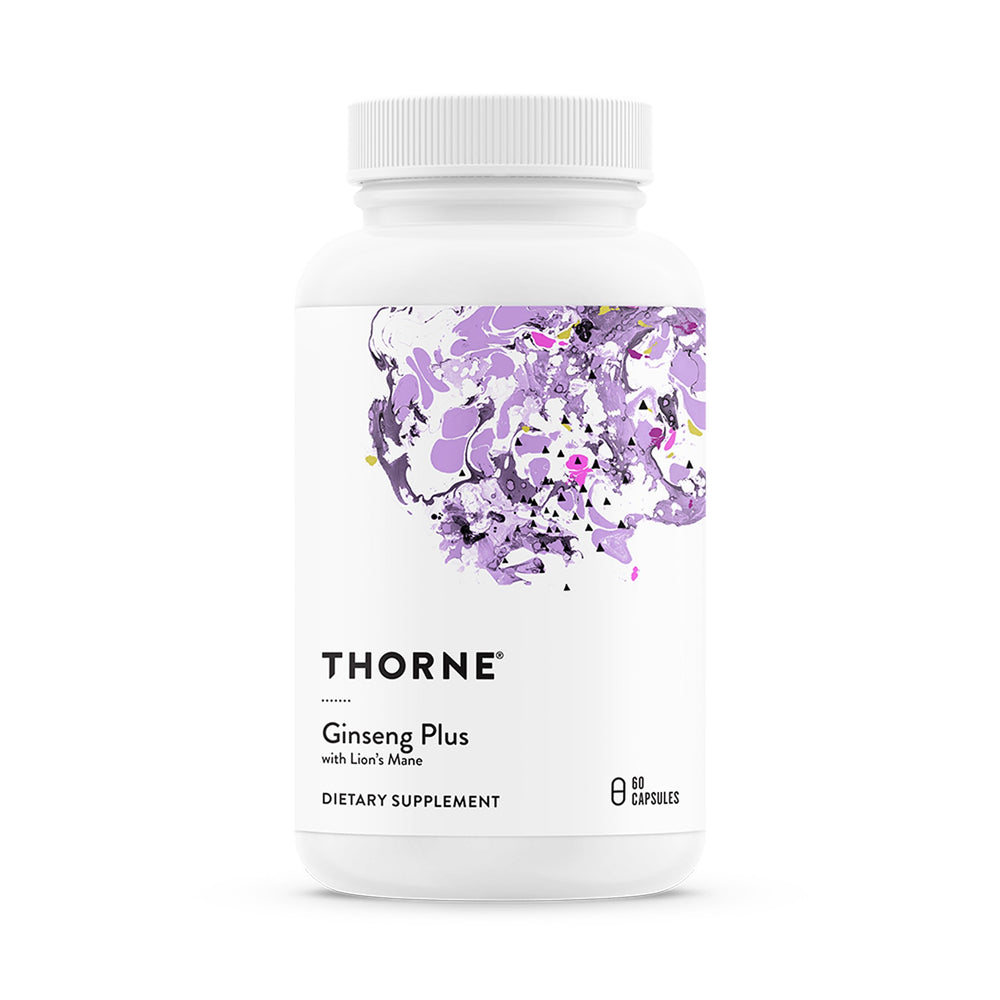 THORNE Ginseng Plus bottle front for daily focus support.