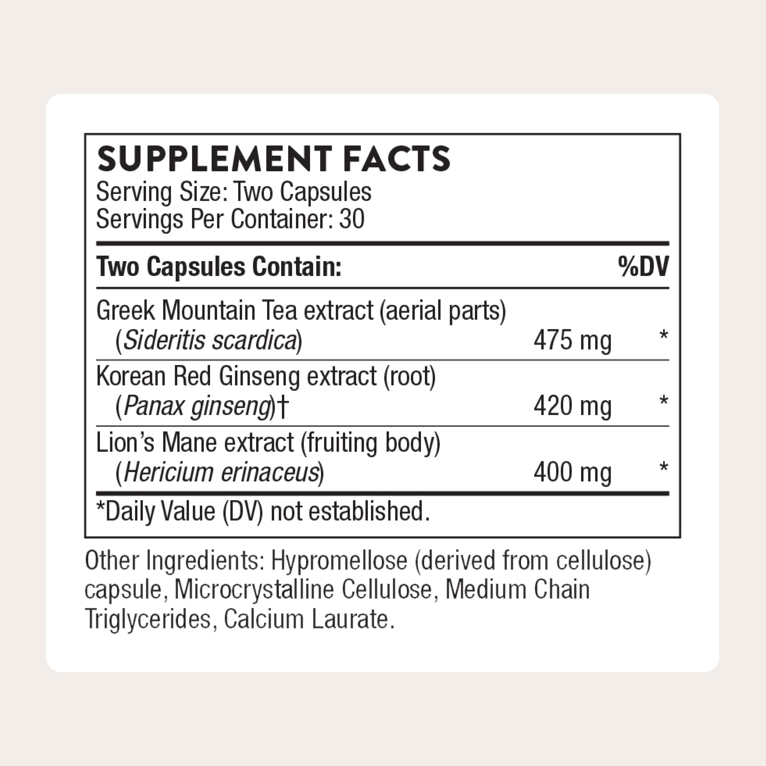 Close-up of THORNE Ginseng Plus label highlighting ingredients.