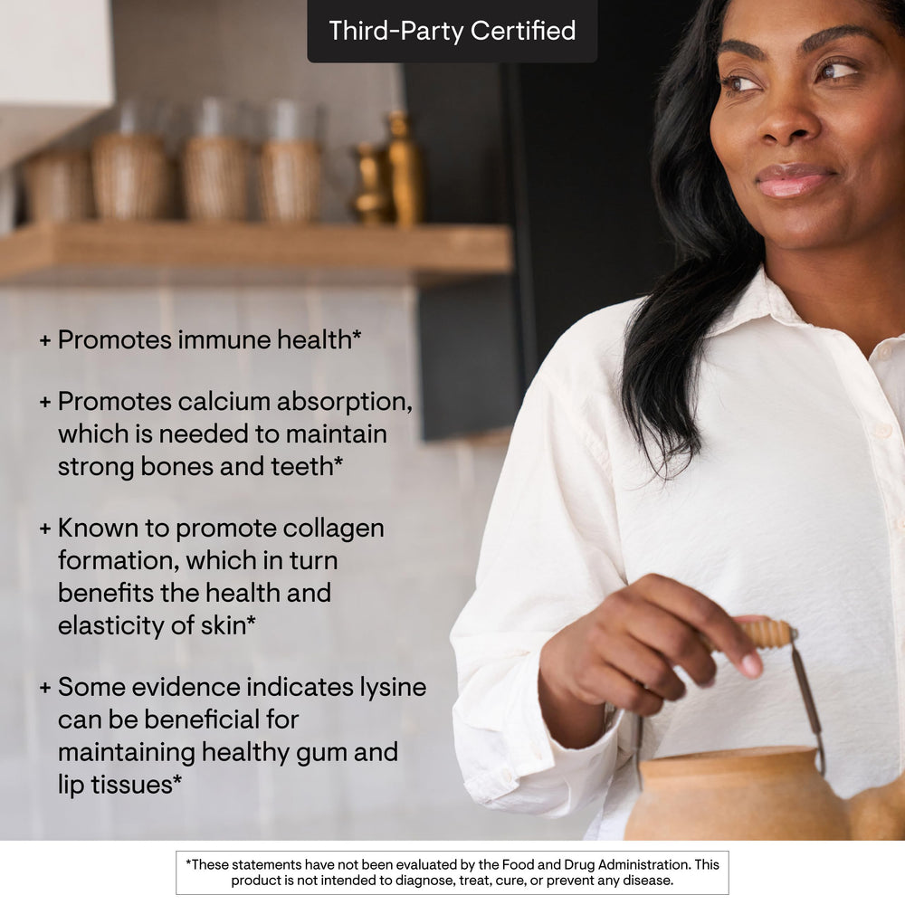 Graphic highlighting skin health, immune function, and energy from Lysine