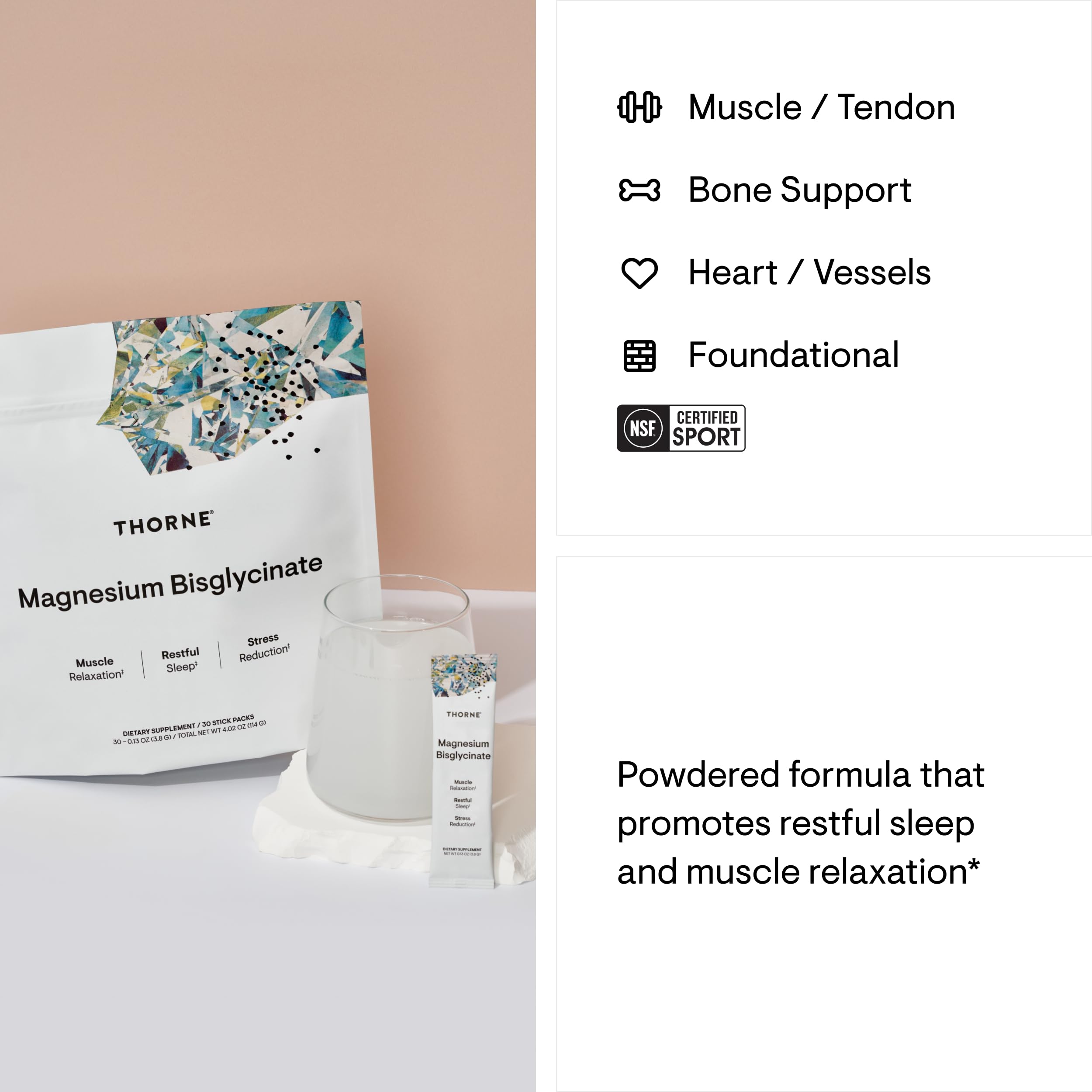 Thorne branding on magnesium bisglycinate powder packaging