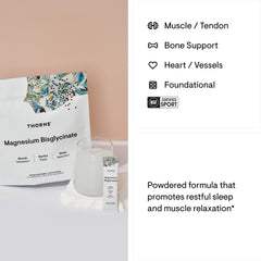 Thorne branding on magnesium bisglycinate powder packaging