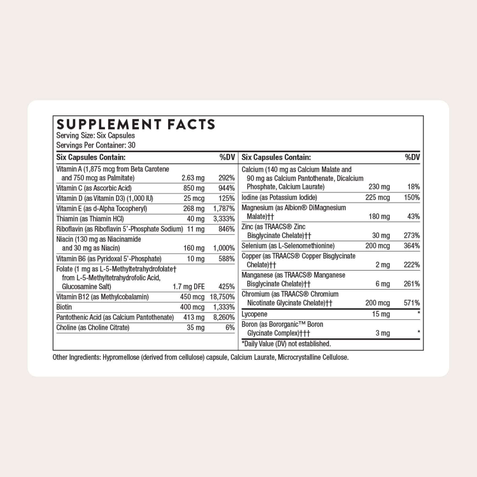 Thorne Men's Multi 50+ capsules shown for comprehensive nutrient coverage.