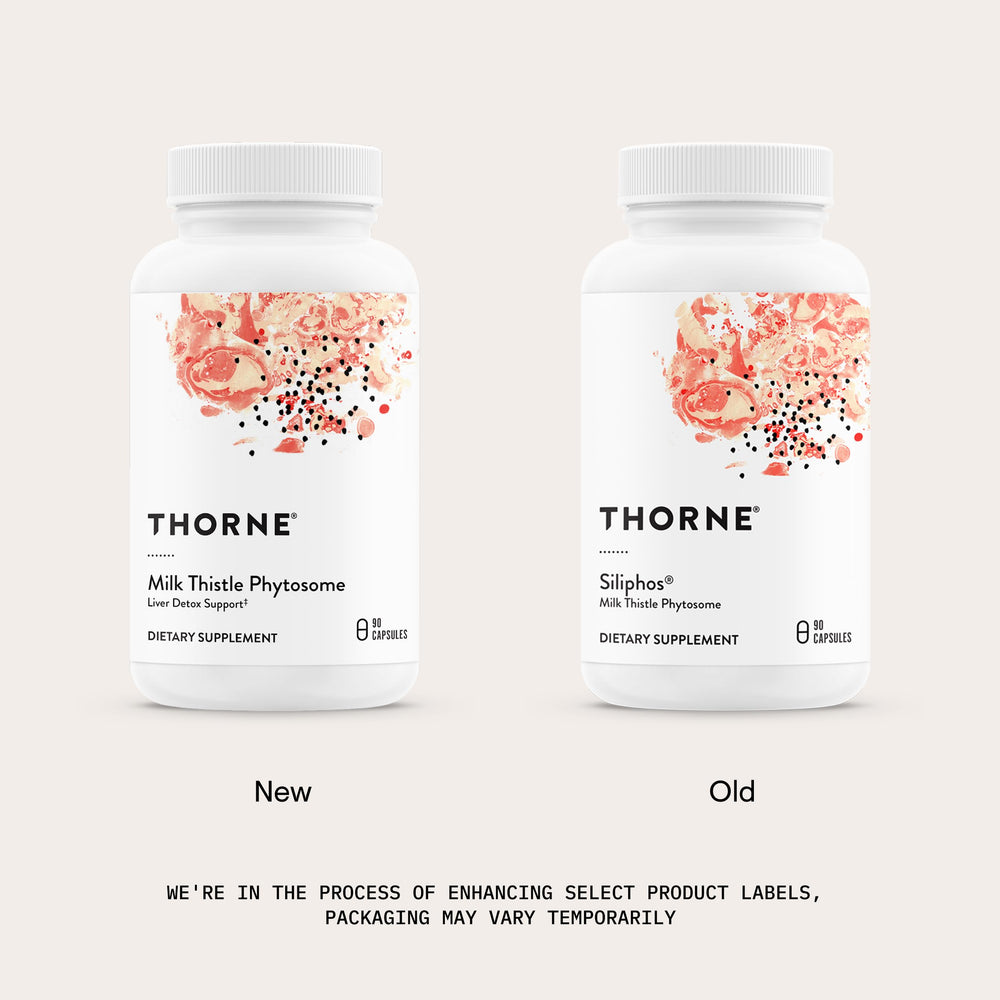 THORNE Milk Thistle Phytosome label details dual liver-support ingredients.
