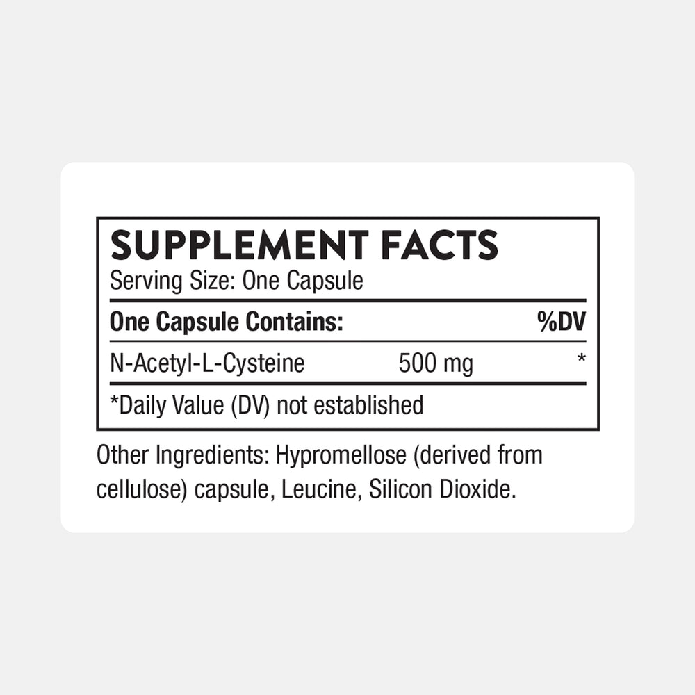 Close-up of Thorne NAC 500mg label