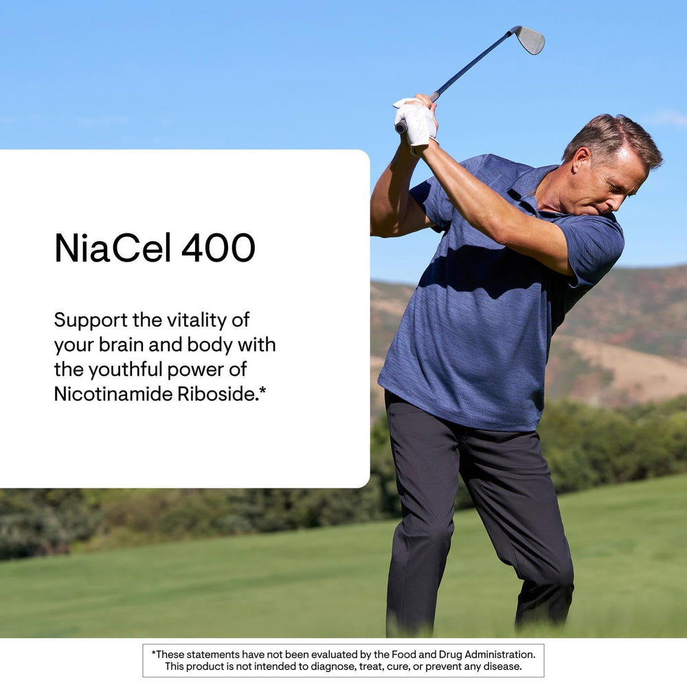 THORNE NiaCel 400 cap close-up emphasizes easy daily energy support.