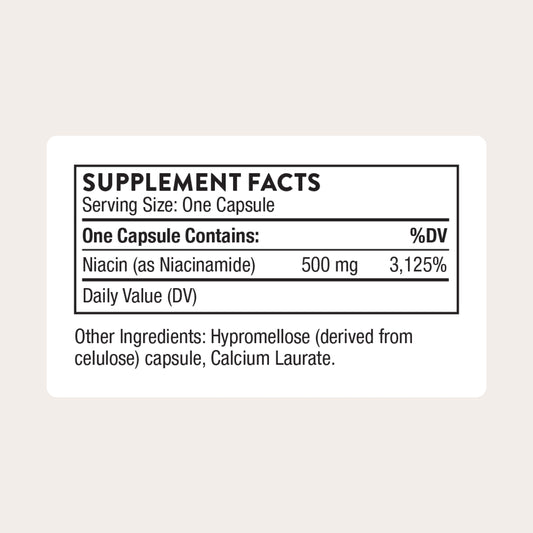 Close-up of Niacinamide 500mg non-flushing capsules