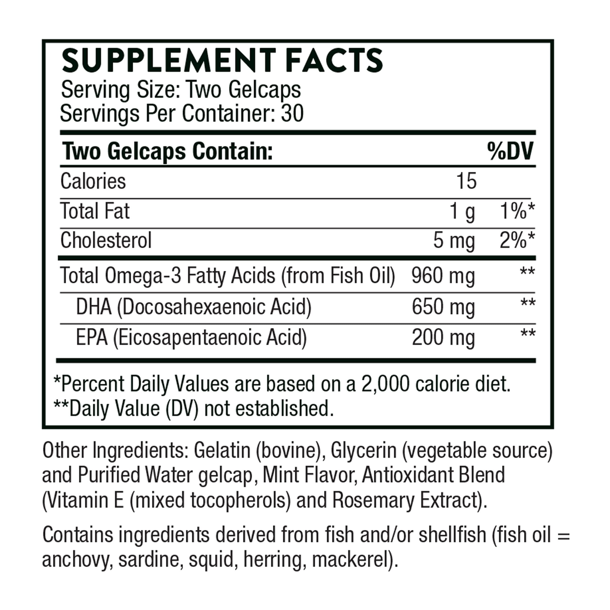 THORNE Prenatal DHA packaging with serving size and supplement facts