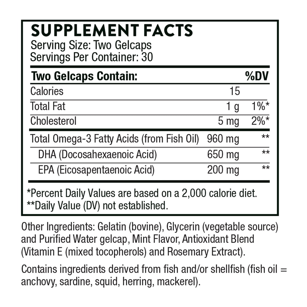 THORNE Prenatal DHA packaging with serving size and supplement facts