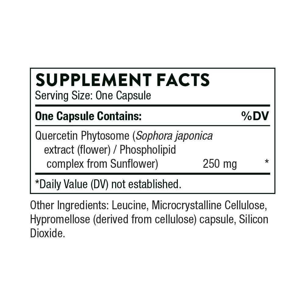 Close up label of THORNE Quercetin Phytosome highlighting 60 Servings