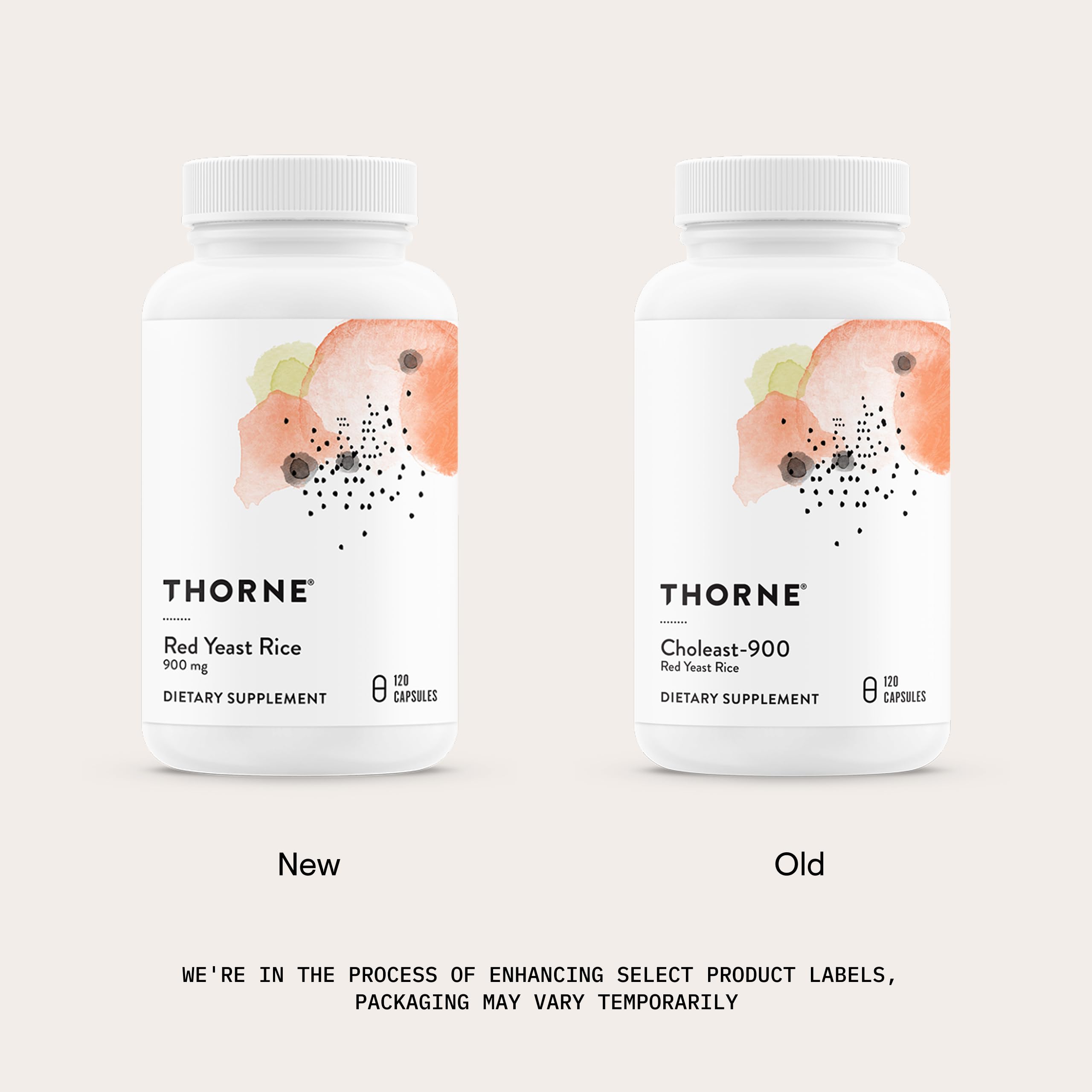 Close-up of THORNE bottle label highlighting 900mg per capsule