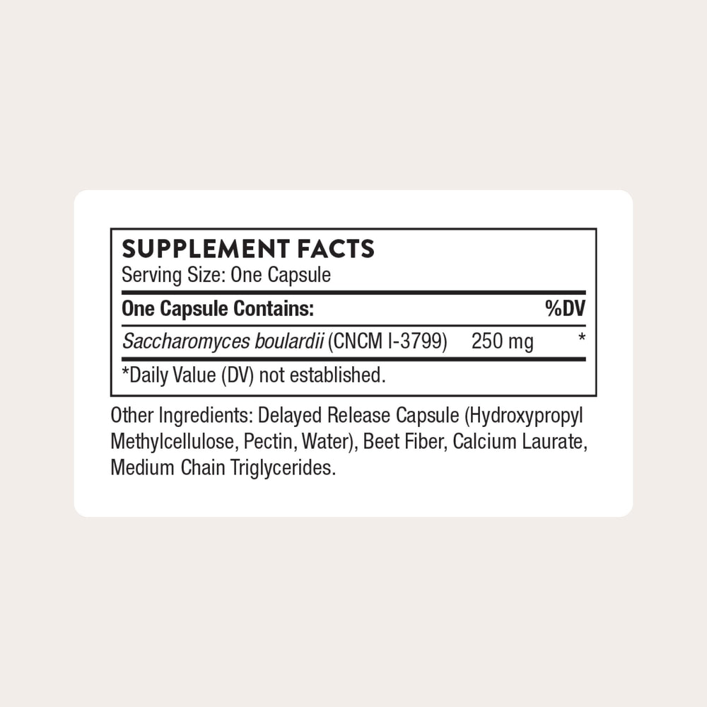 THORNE Sacro-B Probiotic bottle back with supplement facts for transparency