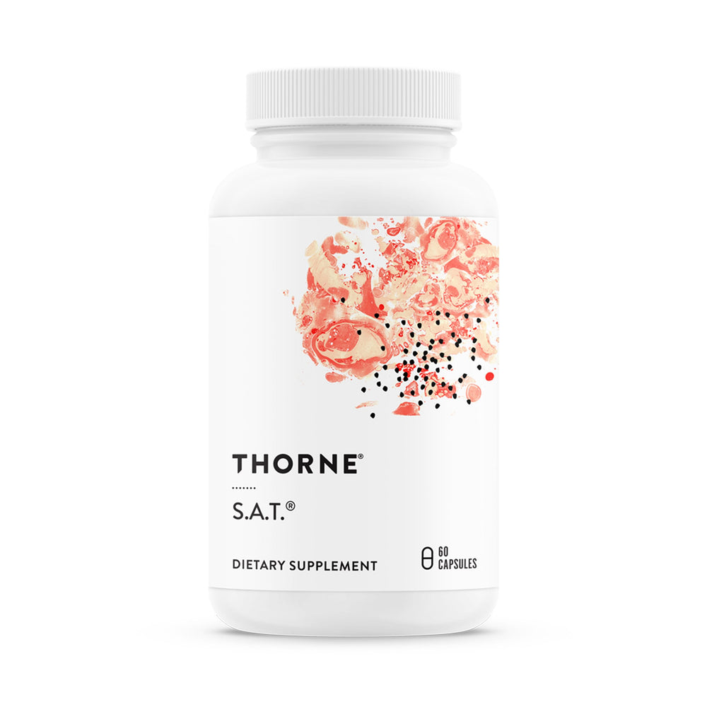 THORNE S.A.T. Milk Thistle Complex bottle showcases capsule-based liver support.