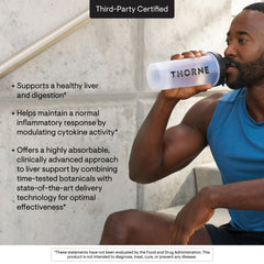 THORNE S.A.T. Milk Thistle Complex turmeric highlight indicates bioavailability benefits.