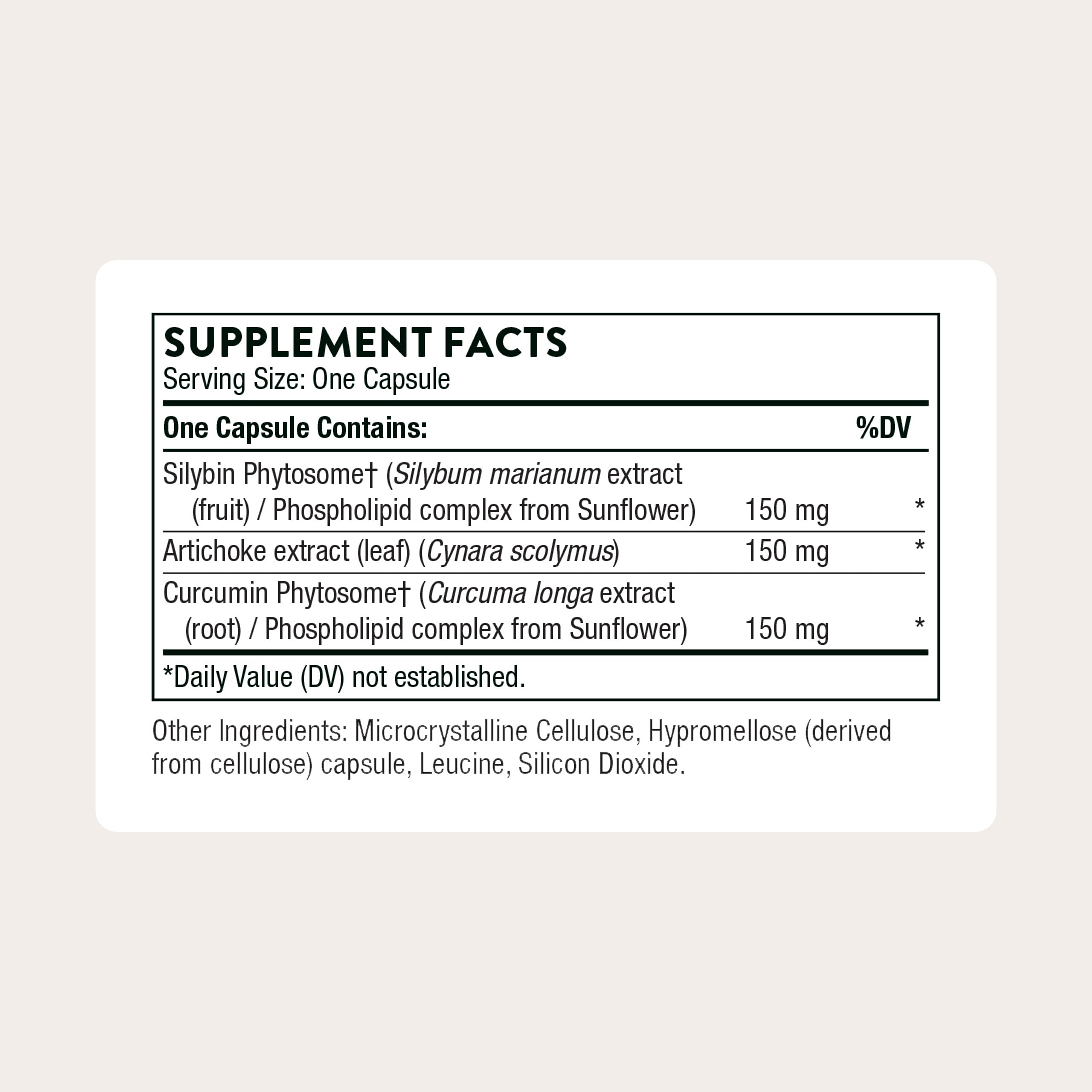 THORNE S.A.T. Milk Thistle Complex label front highlights clean ingredients and brand trust.