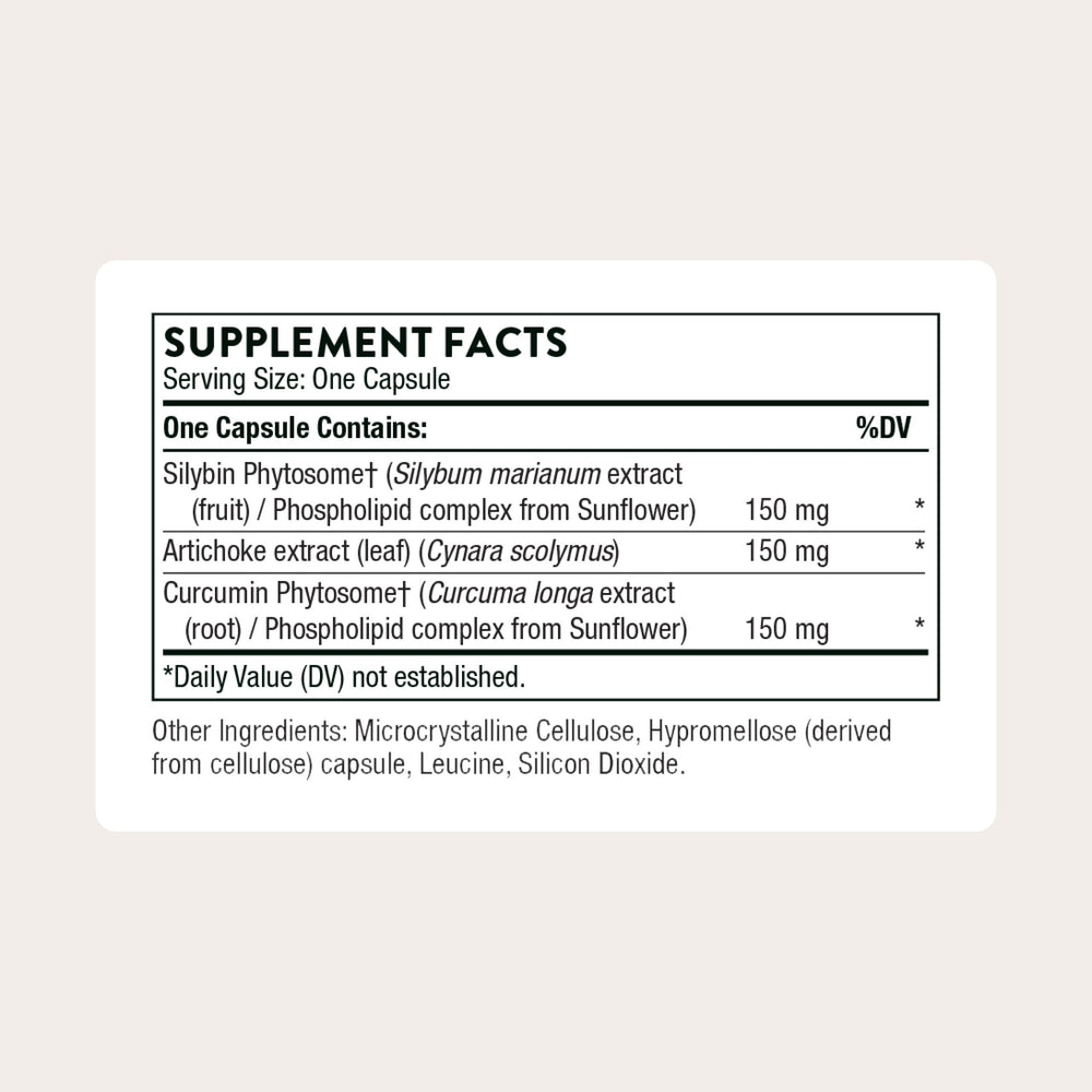 THORNE S.A.T. Milk Thistle Complex label front highlights clean ingredients and brand trust.