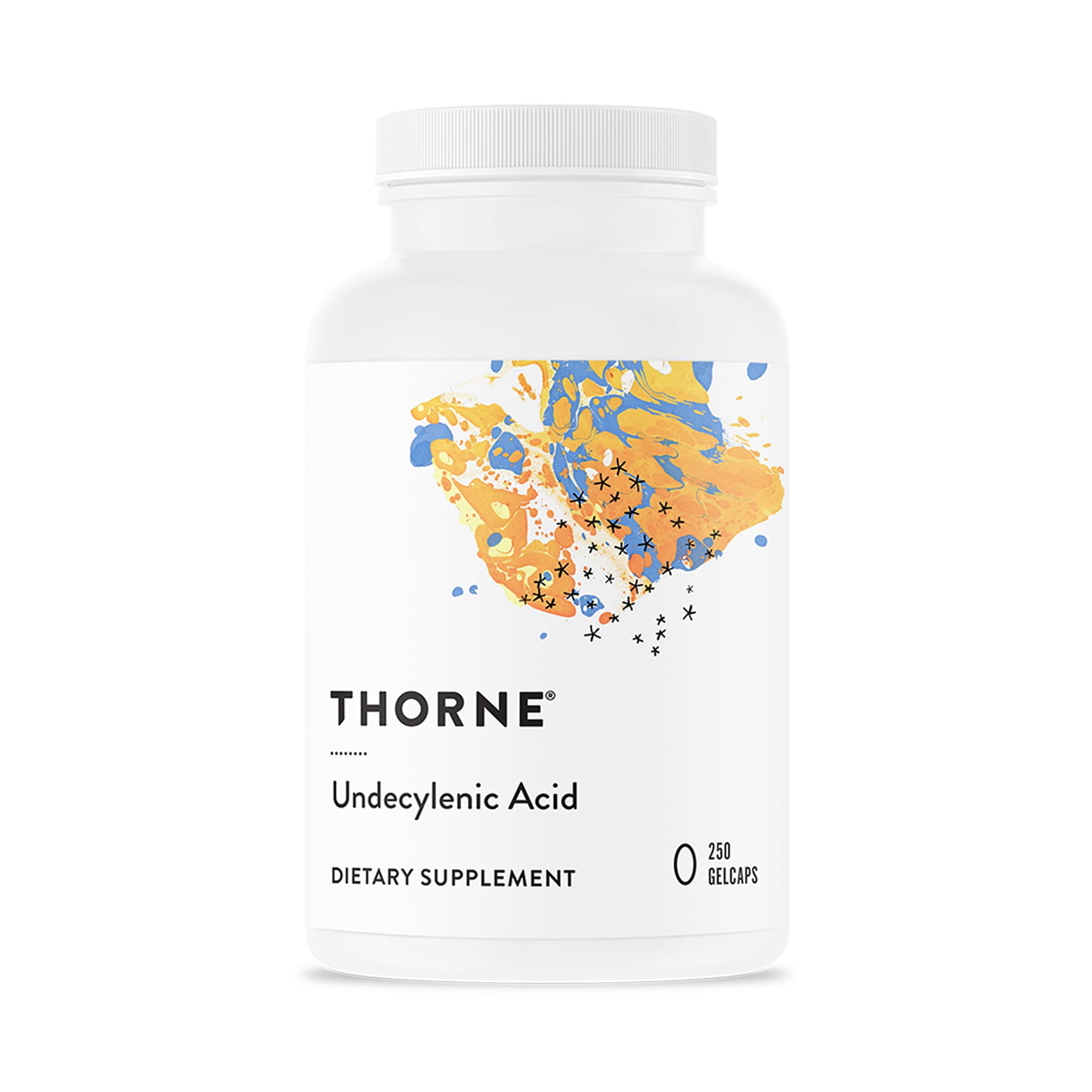 THORNE undecylenic acid bottle shows potential gut and vaginal flora balance.