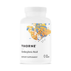 THORNE undecylenic acid bottle shows potential gut and vaginal flora balance.