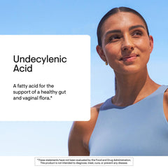 THORNE undecylenic acid label view highlights gluten-free status.