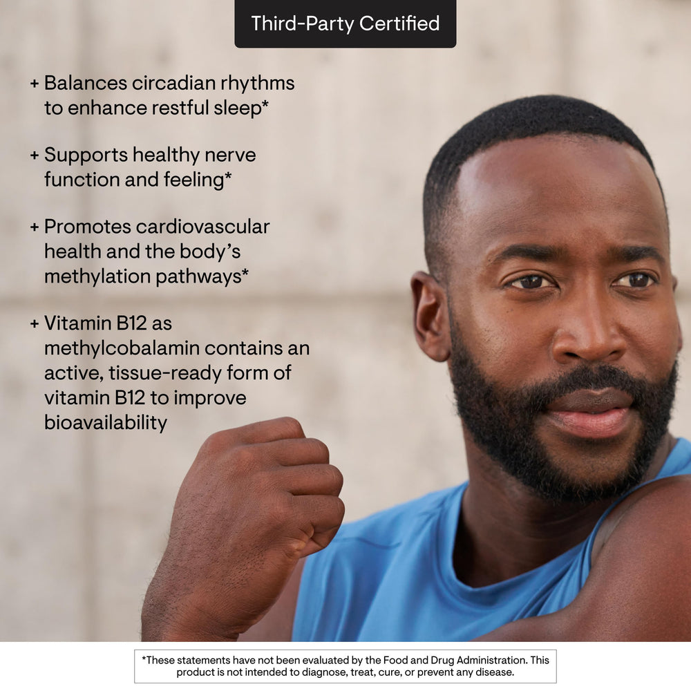 Third-party certification seal on Thorne Vitamin B12 label