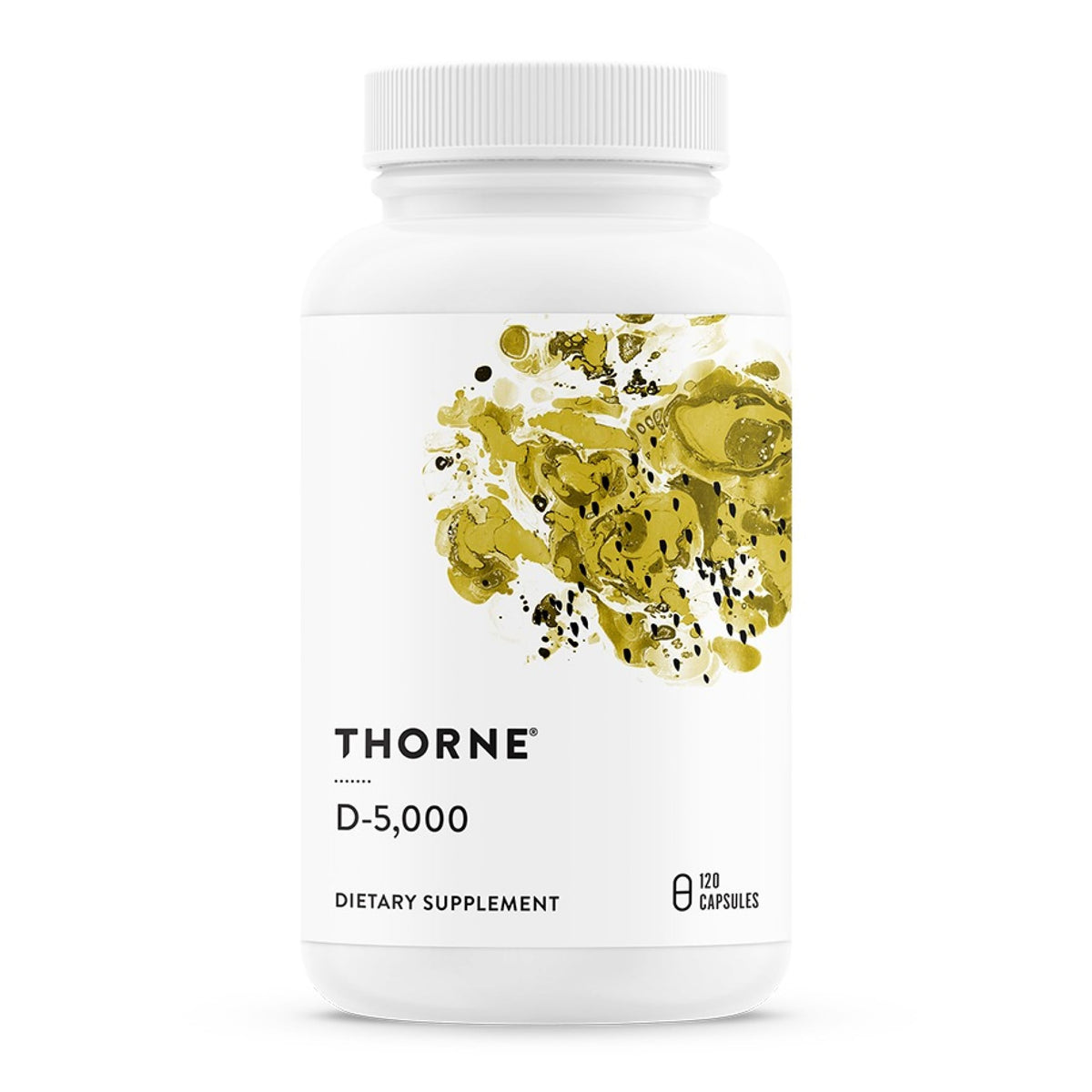 Bottle of Thorne Vitamin D-5000 D3 with 120 capsules