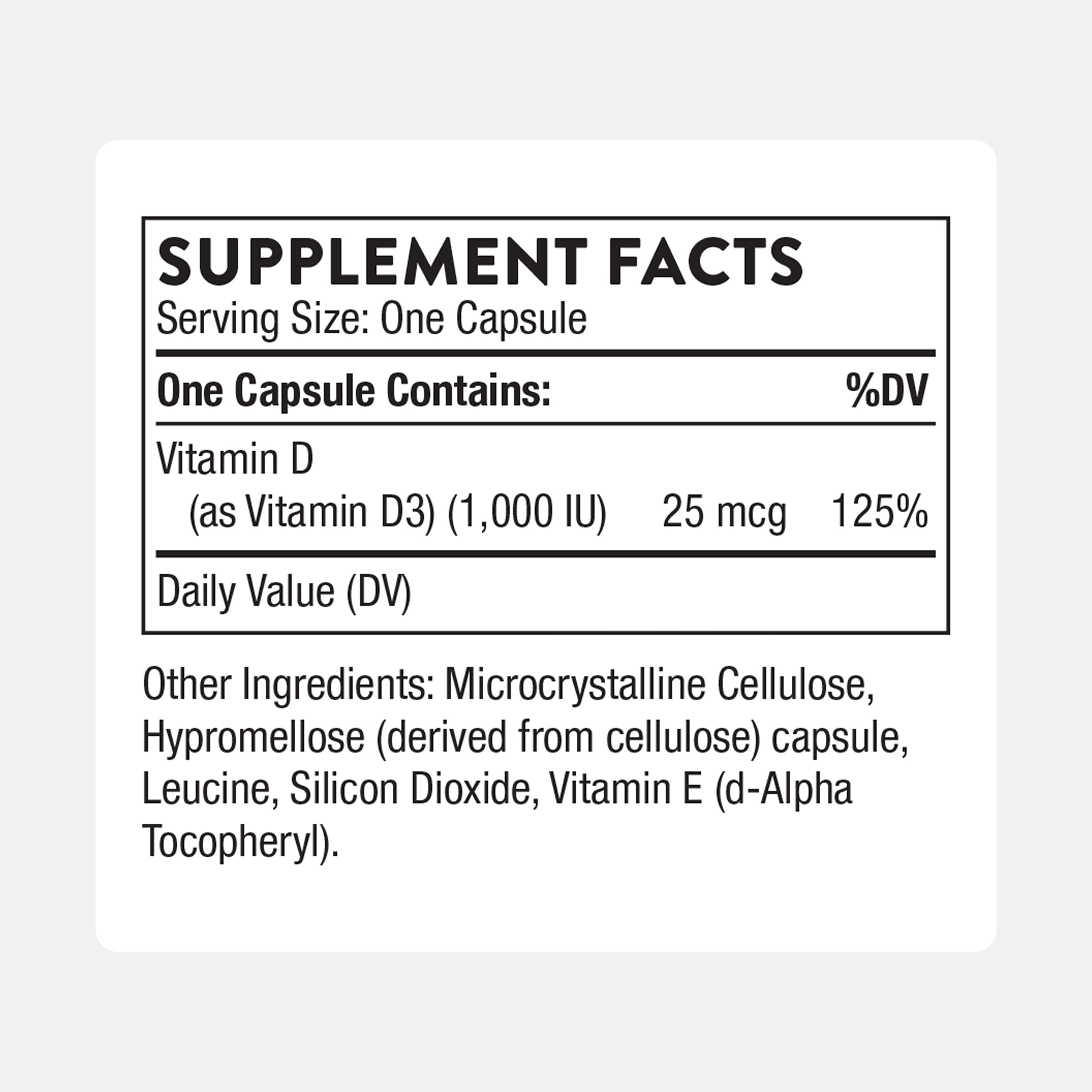 Vitamin D3 1000 IU capsules in bottle