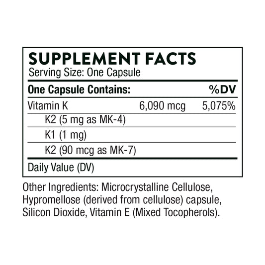 THORNE Vitamin K product packaging and bottle on white background