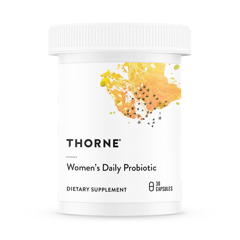 THORNE Womens Daily Probiotic bottle on shelf supports daily gut balance.