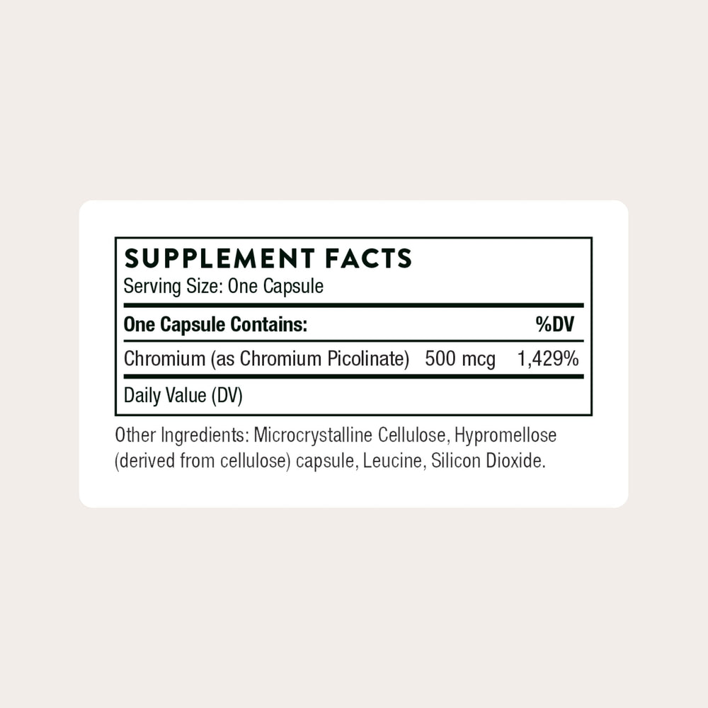 Close-up of Chromium Picolinate label